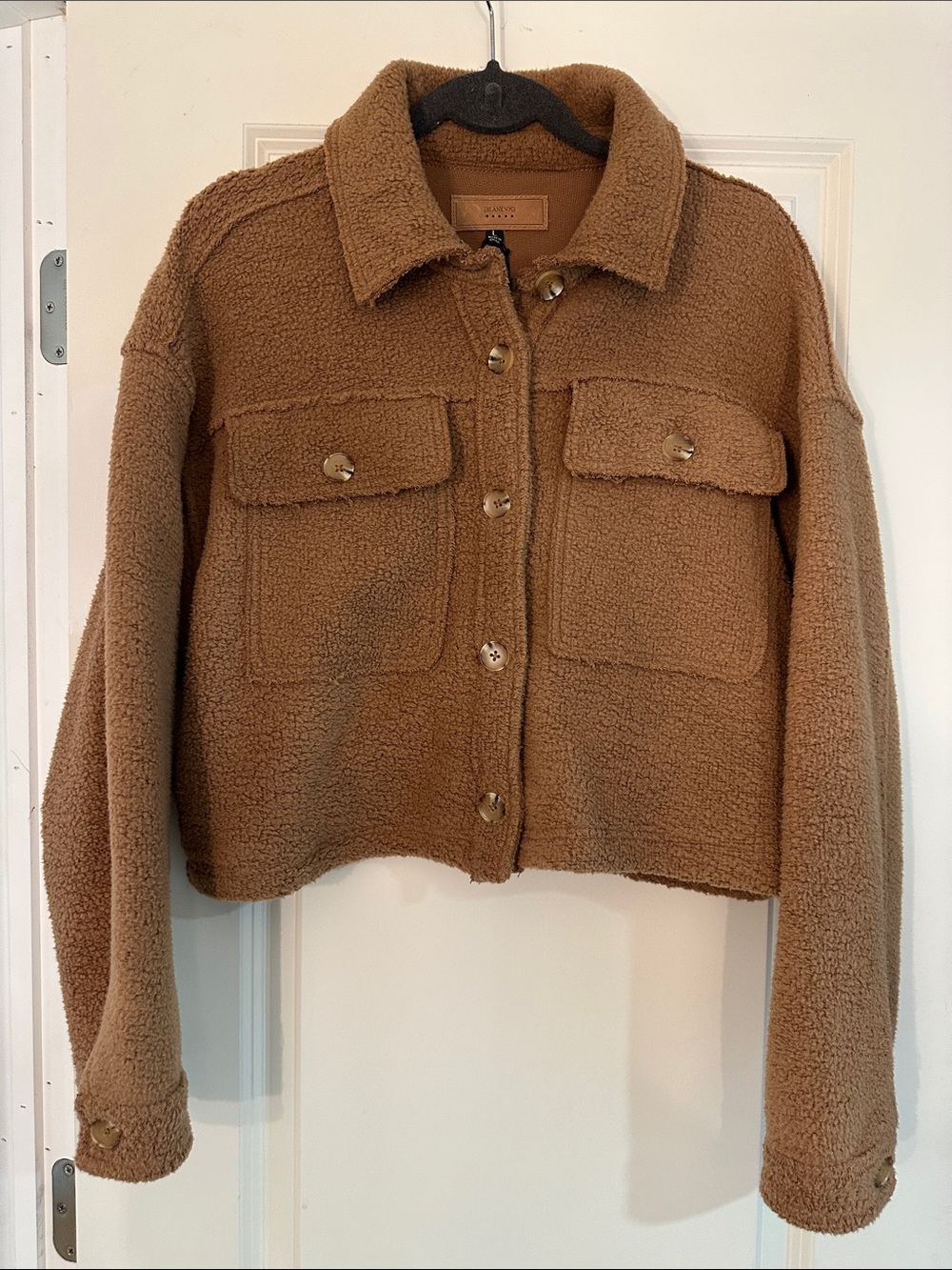 Blank NYC Cropped Teddy Jacket in Camel Brown